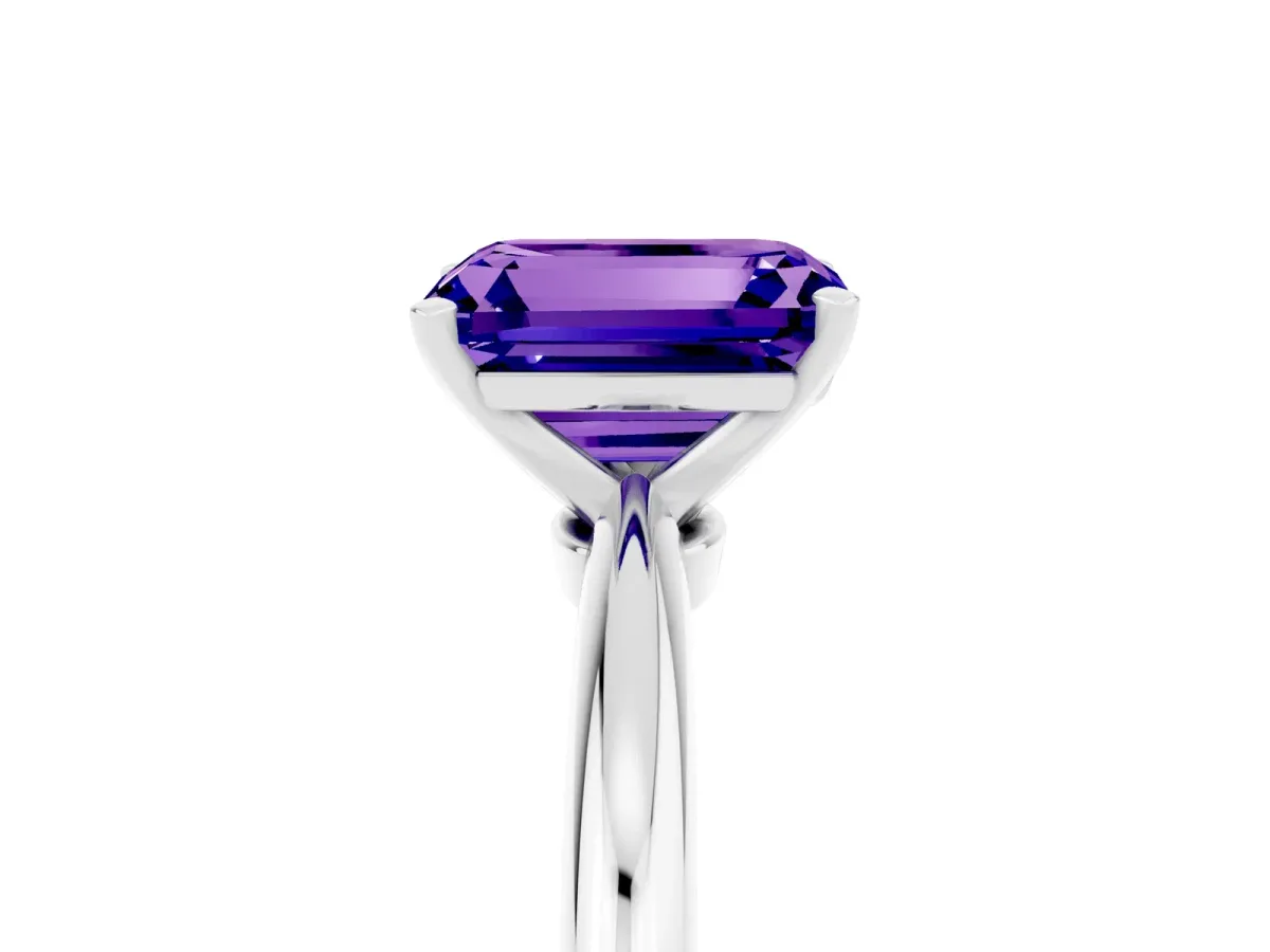 Emerald Cut Tanzanite Solitaire Ring with Six-Prong Setting and Classic Band Platinum