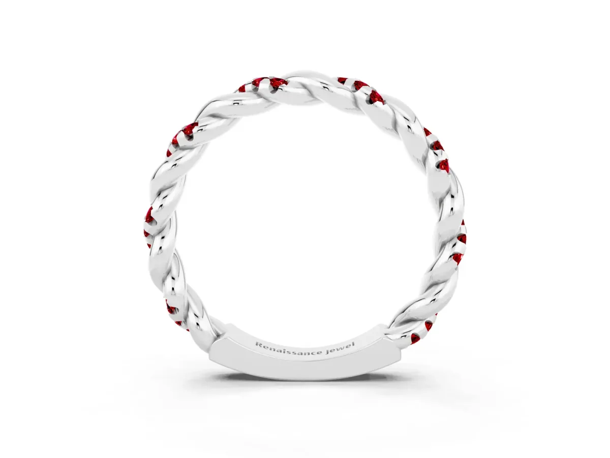 Twisted Pavé Round Ruby Eternity Band Platinum