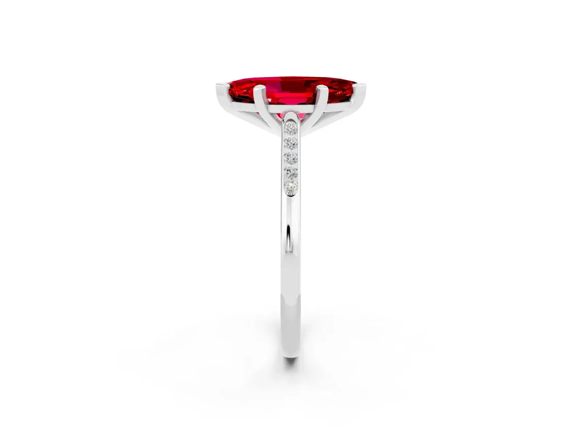 Marquise Cut Ruby Solitaire Ring with Channel Set Round Band and Prong Setting Silver