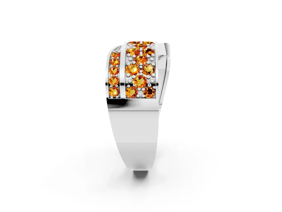 Pavé Round Citrine Crossover Band with Bead Prong Setting Platinum