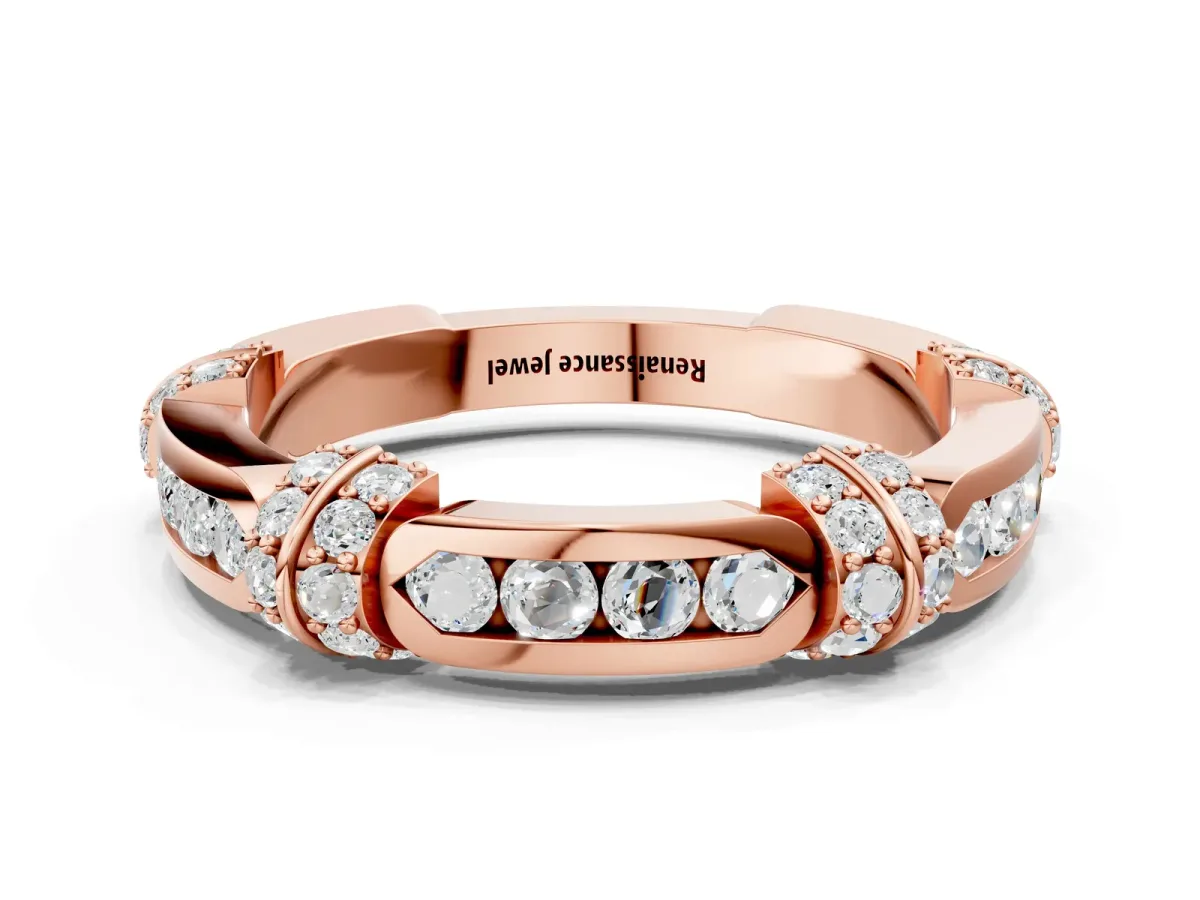 Pavé Round Diamond Link Band with Bezel Setting Rose gold