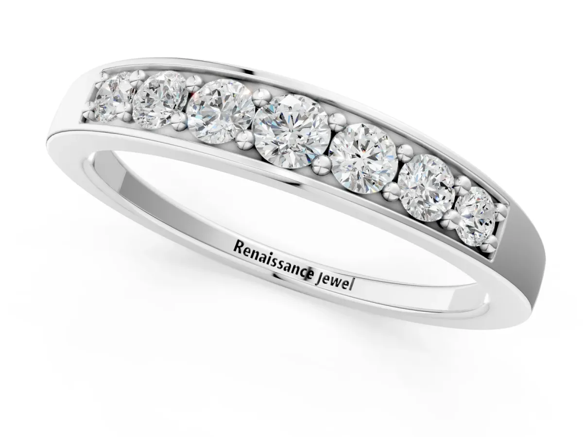 Channel-Set Round Diamond Comfort Fit Band Silver