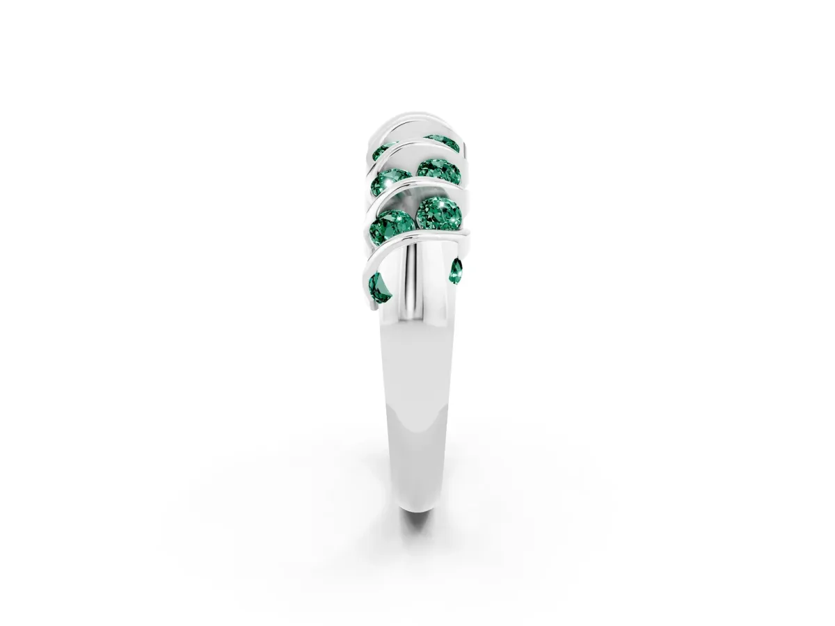 Channel Set Round Green Sapphire Multi-Row Band Silver