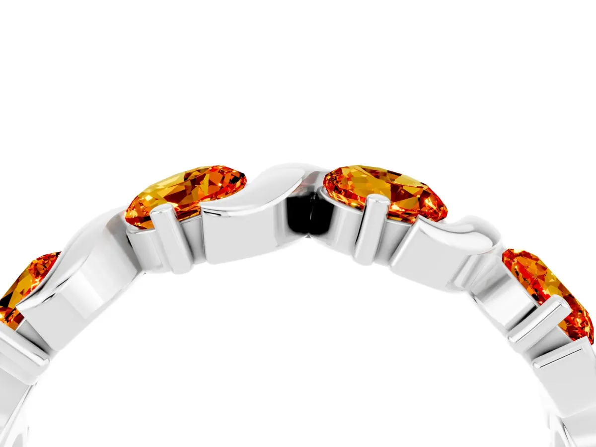 Six-Stone Round Citrine Wave Band with Shared Prong Setting Platinum