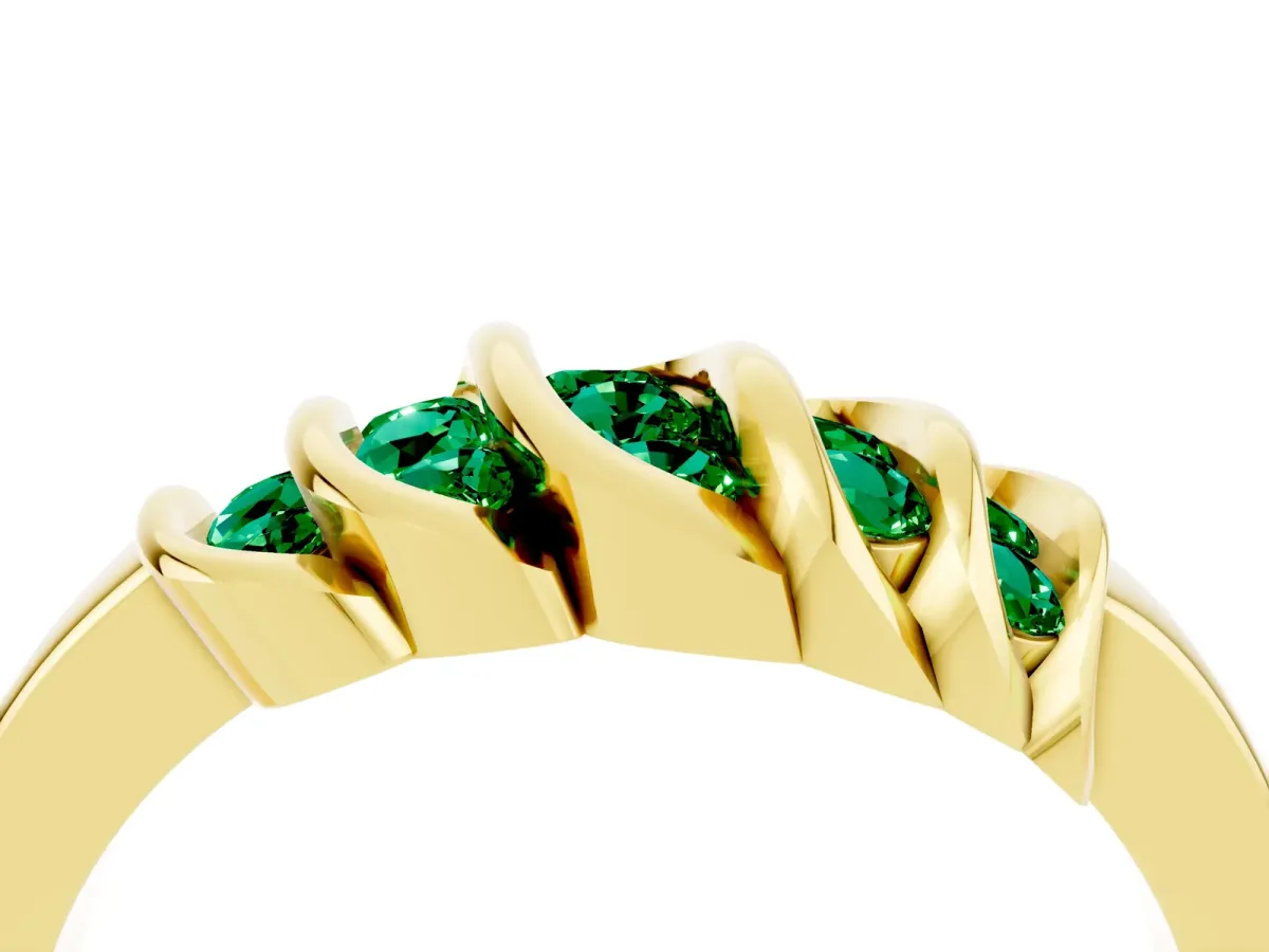 Round Emerald Multi-Row Crossover Band Yellow gold