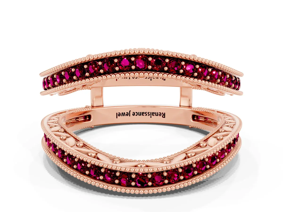 Round Garnet Milgrain Eternity Band with Channel Setting Rose gold