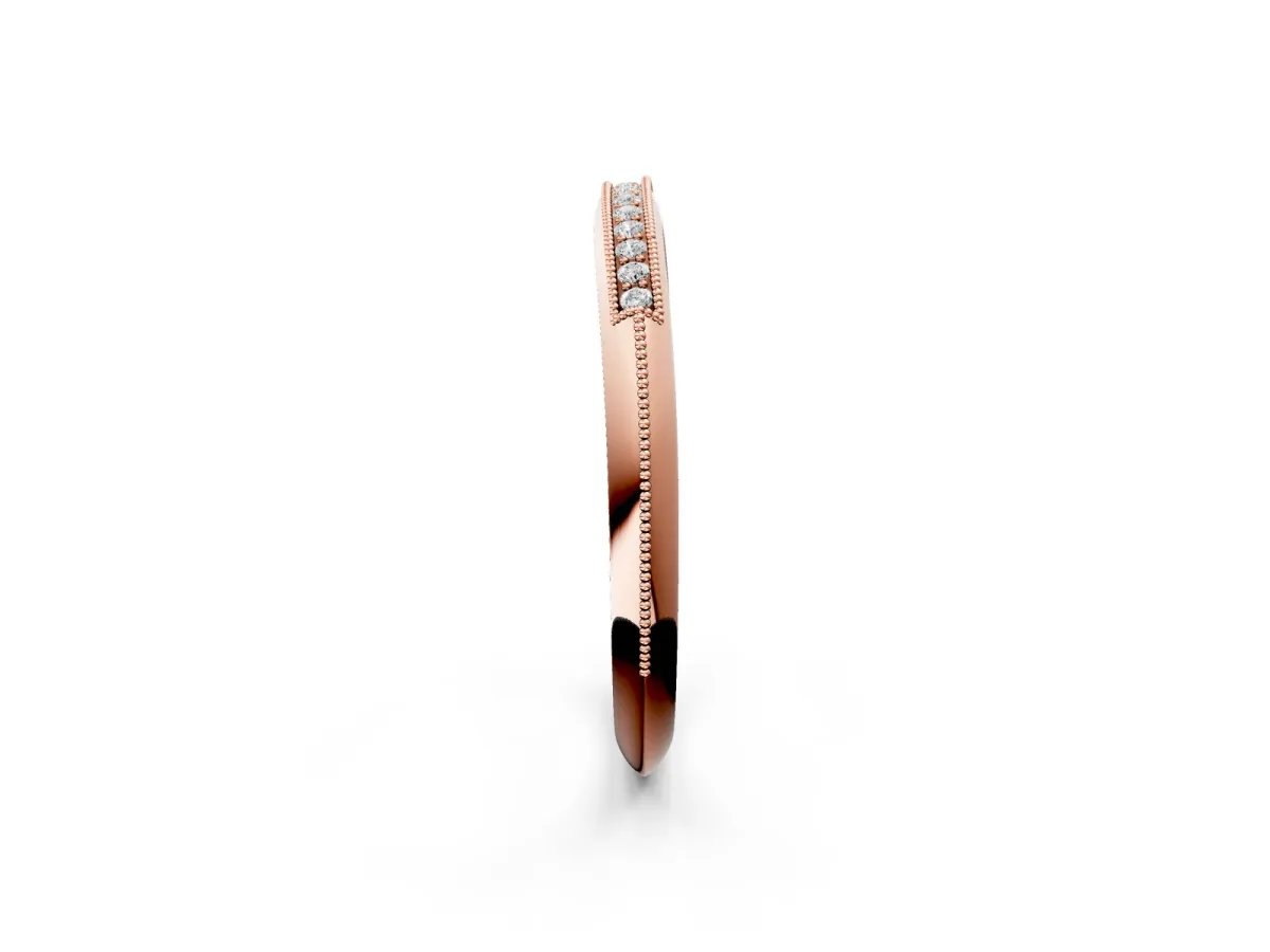 Milgrain Round Diamond Pavé Set Half Eternity Band Rose gold