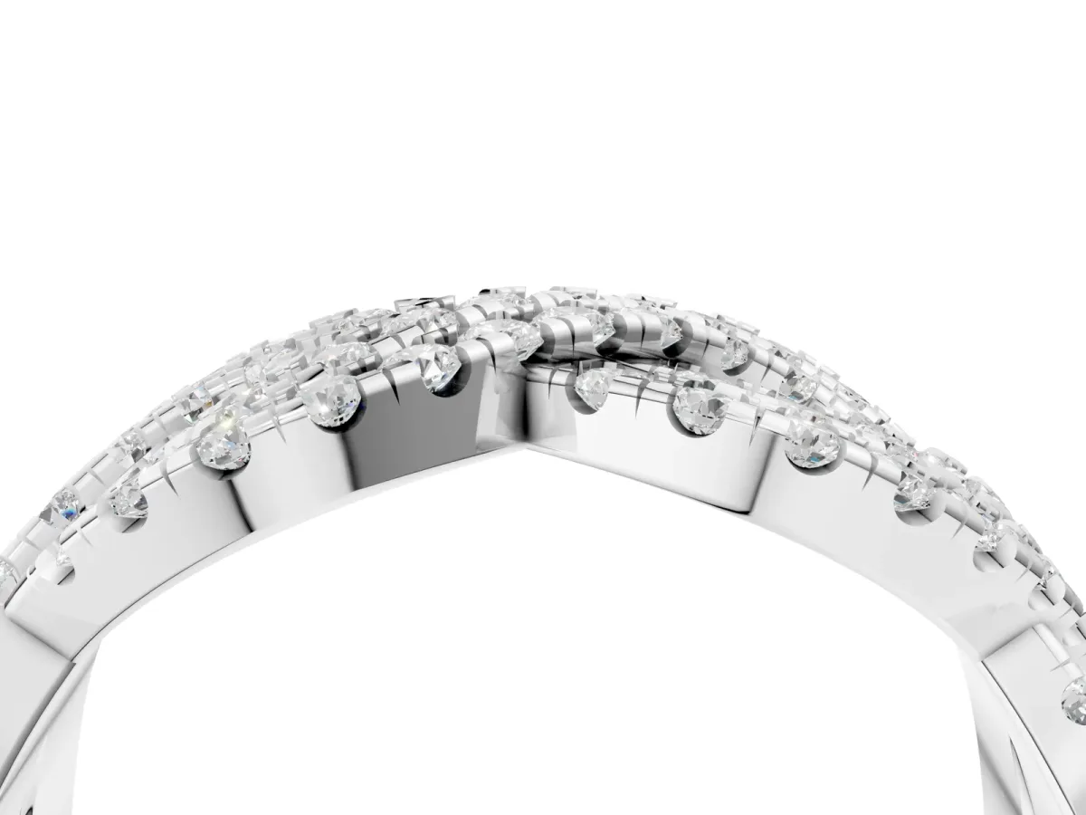Pavé Round Diamond Infinity Twist Band with Shared Prong Setting White gold