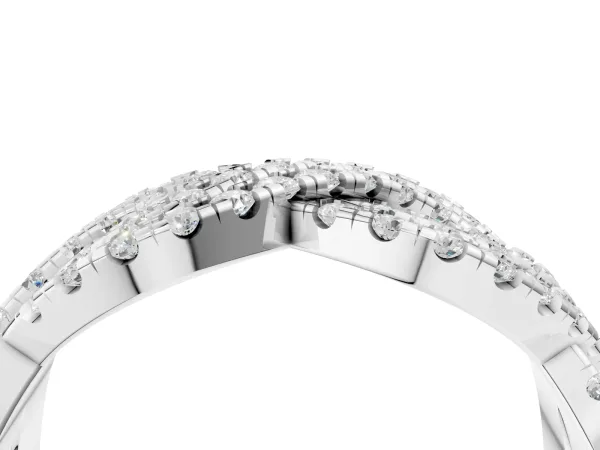 Pavé Round Diamond Infinity Twist Band with Shared Prong Setting Silver