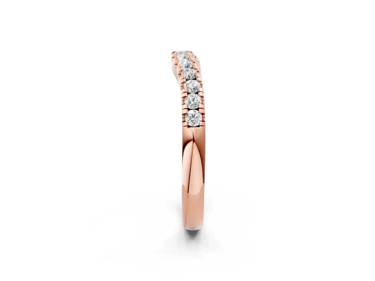 Pavé Set Round Diamond Curved Band with Shared Prong Setting Rose gold