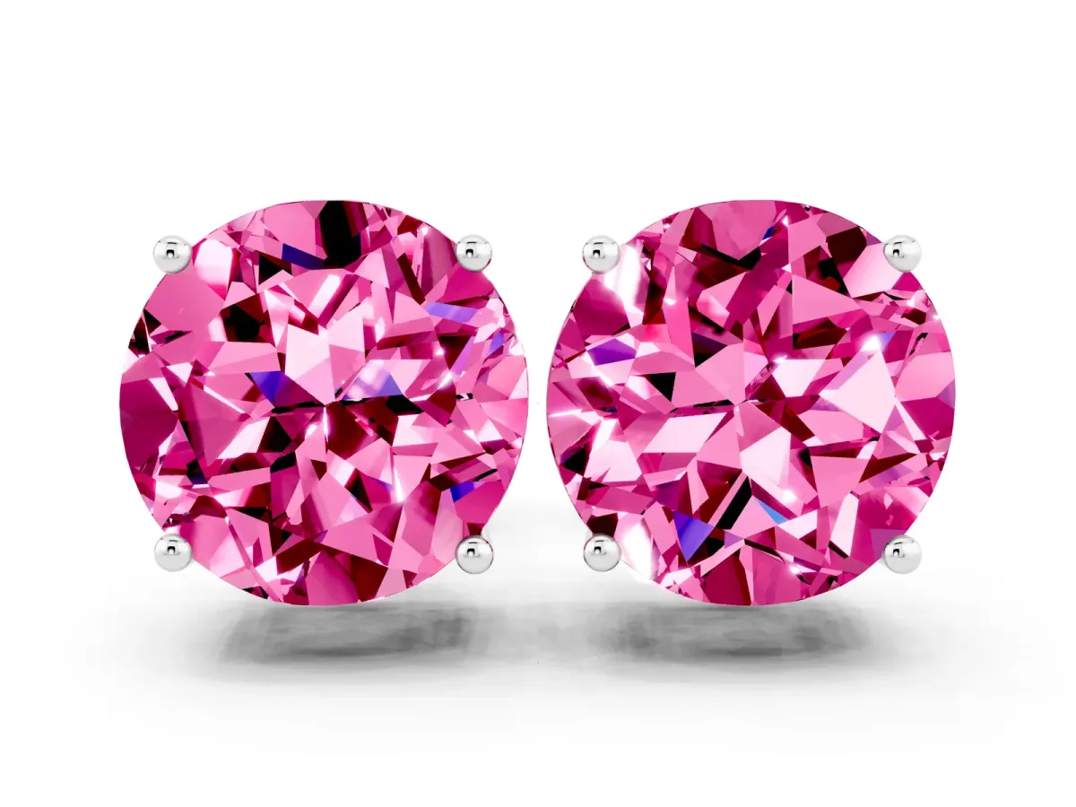 Round Cut Pink Sapphire Stud Earrings White gold