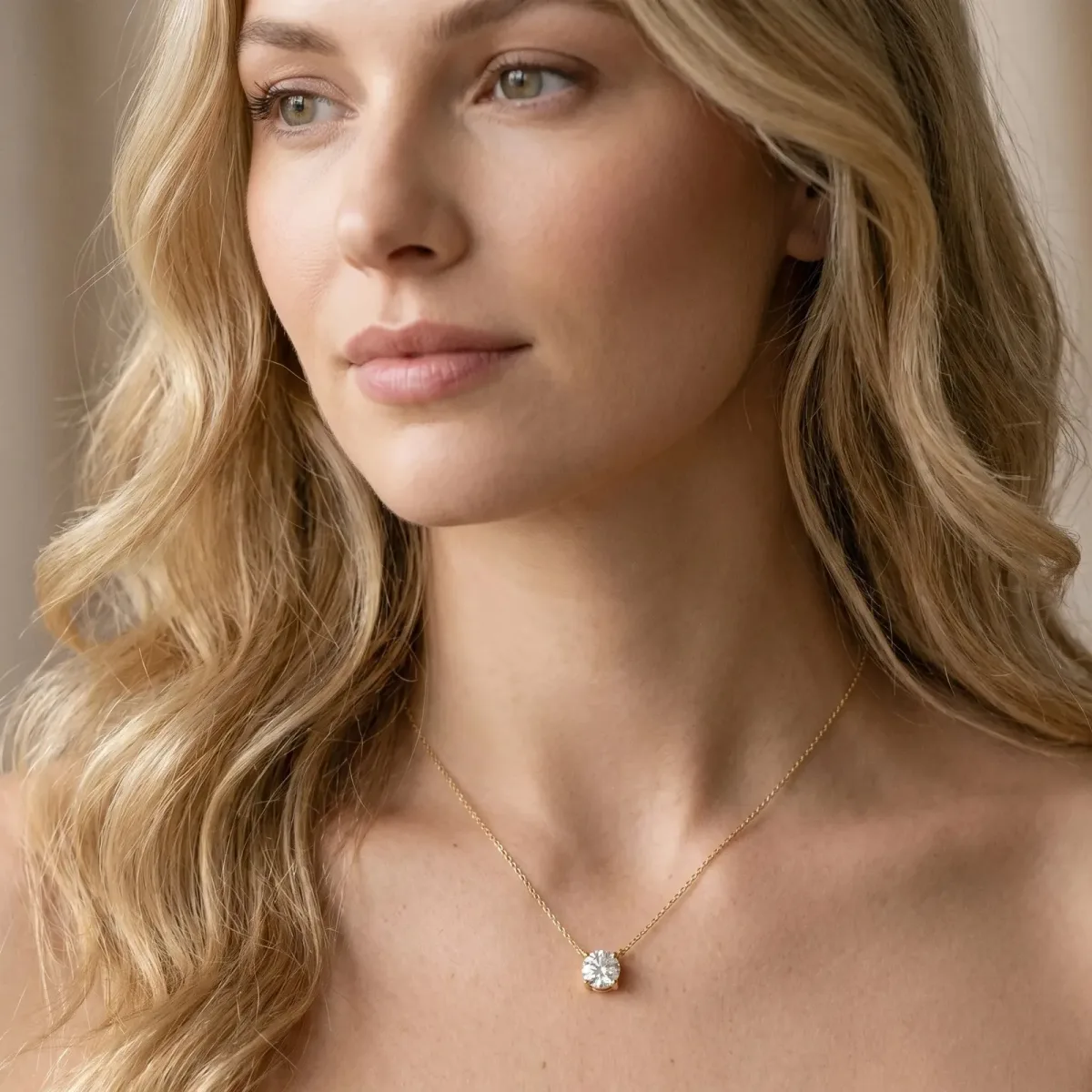 Round Solitaire Pendant with Four-Prong Basket Setting Yellow gold
