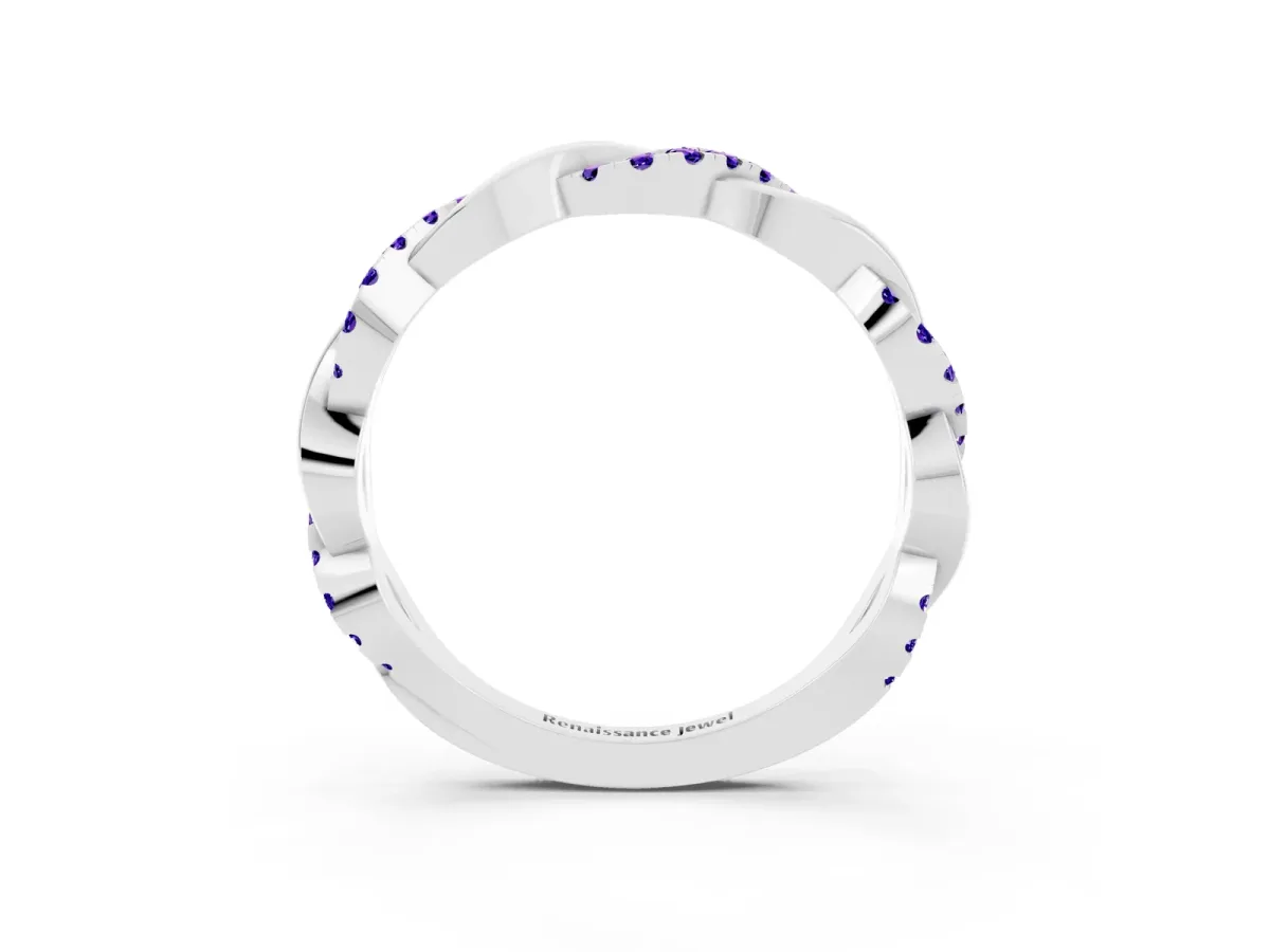 Round Tanzanite Twist Eternity Band with Pavé Setting Silver