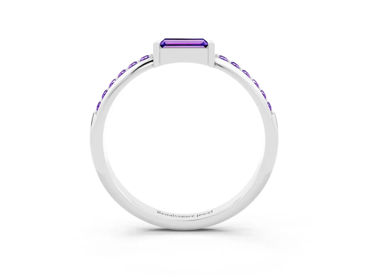 Baguette Tanzanite Pavé Band with Bar Setting White gold