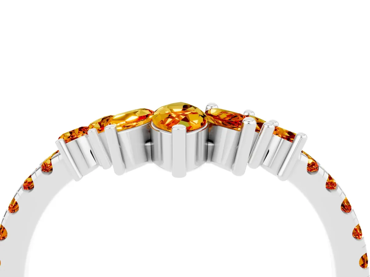 Chevron Marquise and Round Citrine Open Band with Prong Setting Platinum