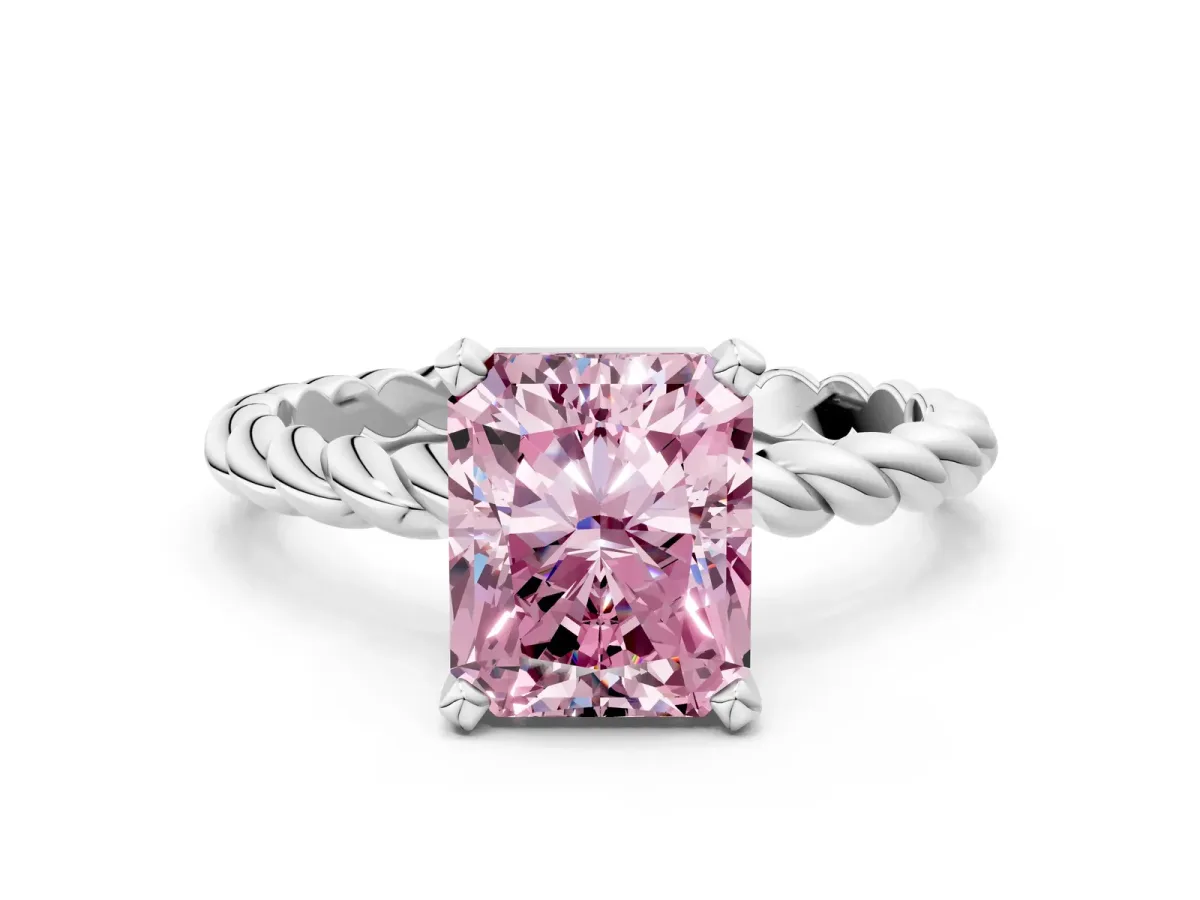 Fancy Pink Radiant Cut Cut Solitaire Twisted Band with Four-Prong Setting Platinum
