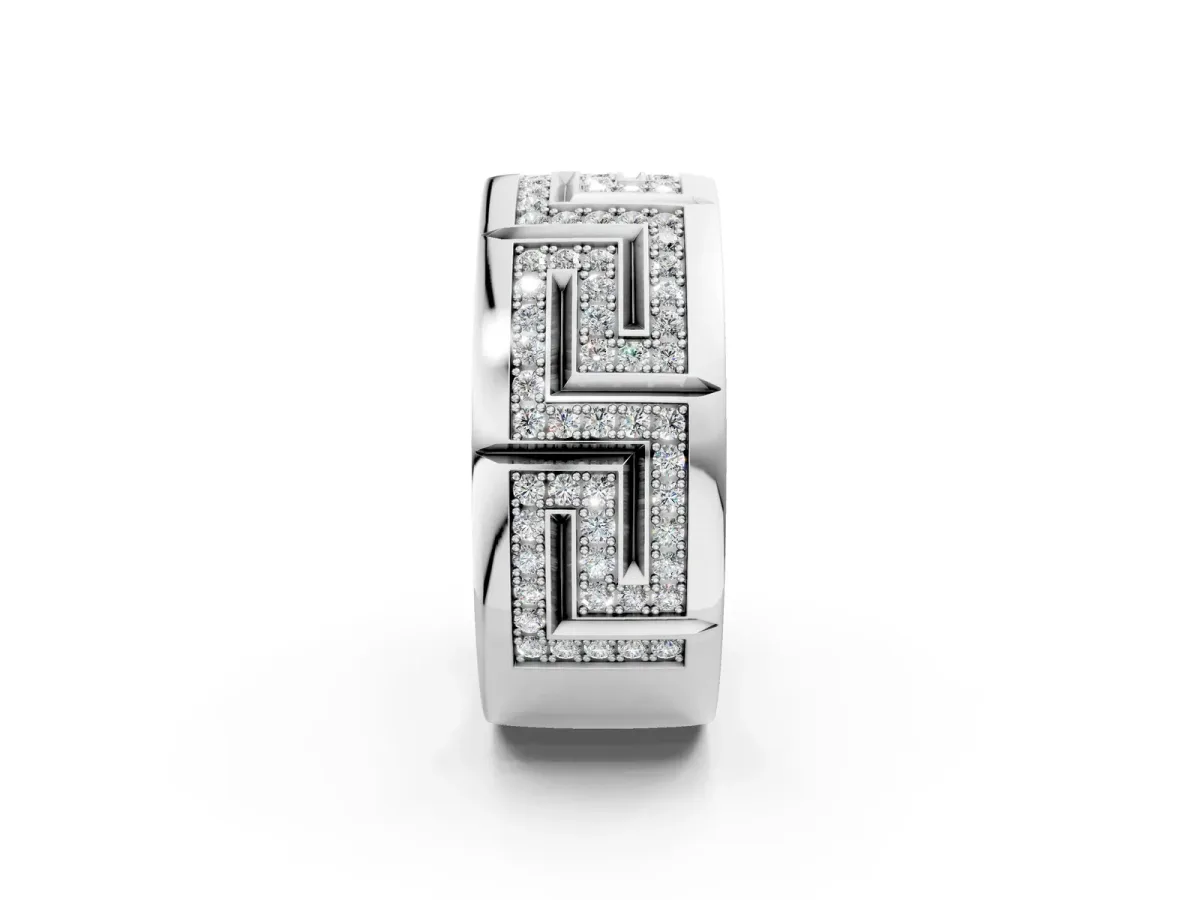 Round Diamond Pavé Greek Key Mens Band Platinum