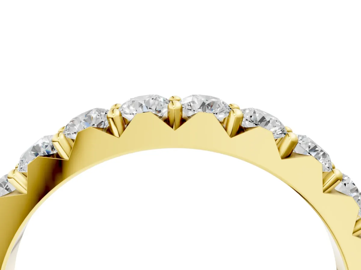 Round Diamond Half Eternity Band with Classic Prong Setting Yellow gold