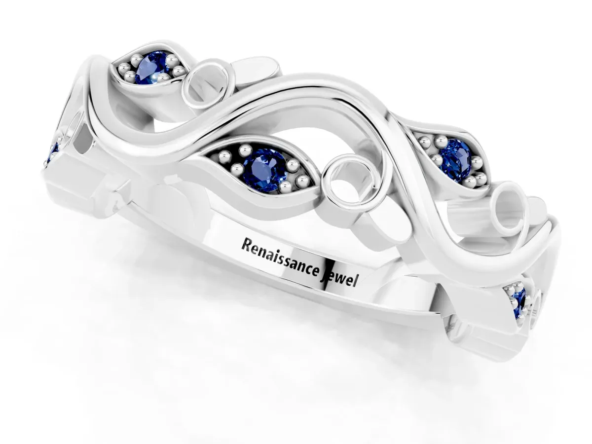 Marquise Blue Sapphire Vine Eternity Band with Bezel Setting White gold