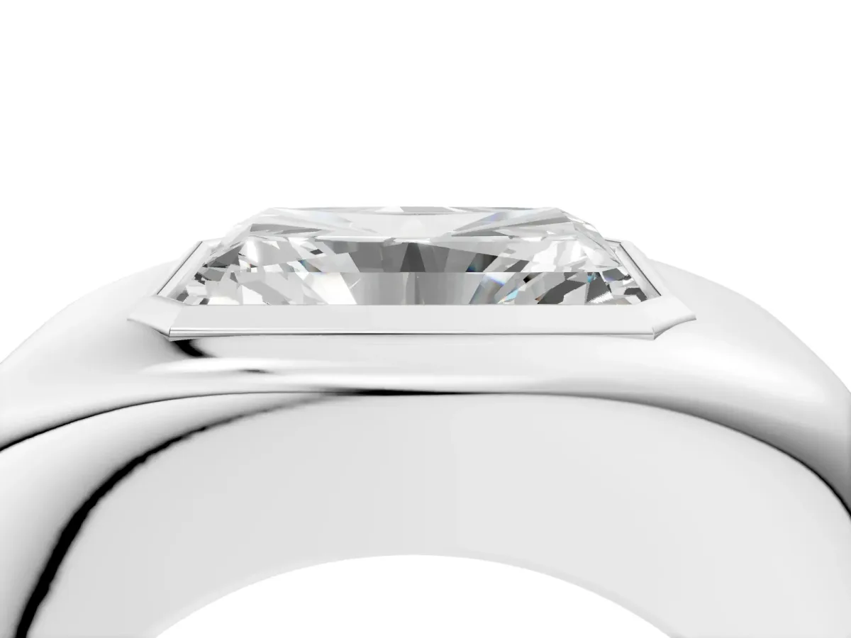Radiant Diamond Bezel Set Mens Ring Platinum