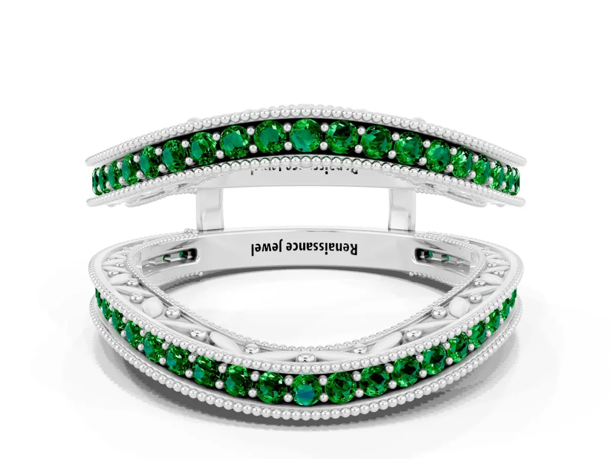 Round Emerald Milgrain Eternity Band with Channel Setting Silver