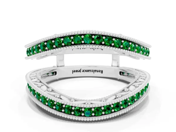 Round Emerald Milgrain Eternity Band with Channel Setting Platinum