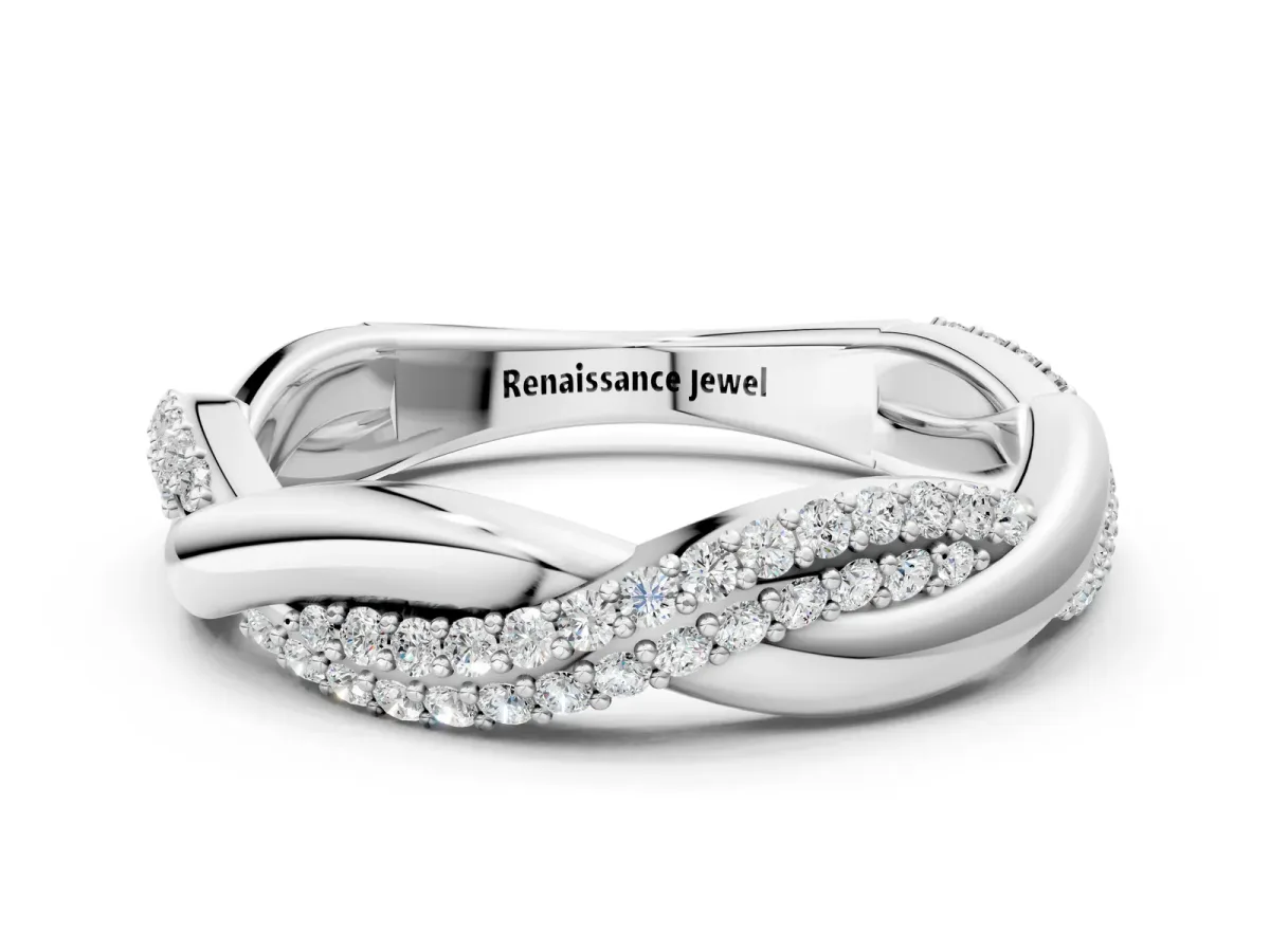 Pavé Round Diamond Twist Eternity Band with Prong Setting Silver