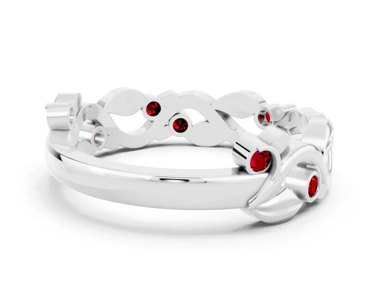 Round Ruby Leaf Eternity Band with Bezel Setting White gold