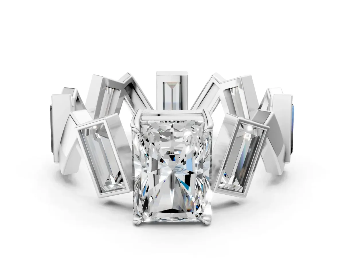 Radiant Diamond Geometric Side Stone Engagement Ring Platinum