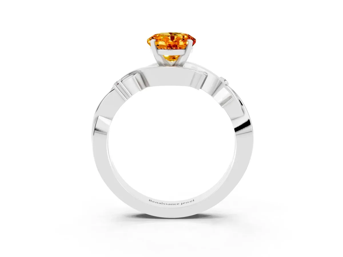 Oval Cut Citrine Solitaire Ring with Twisted Band and Prong Setting Silver
