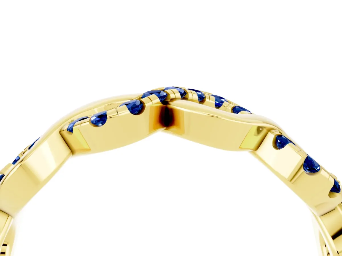 Twist Infinity Round Blue Sapphire Band with Pavé Setting Yellow gold