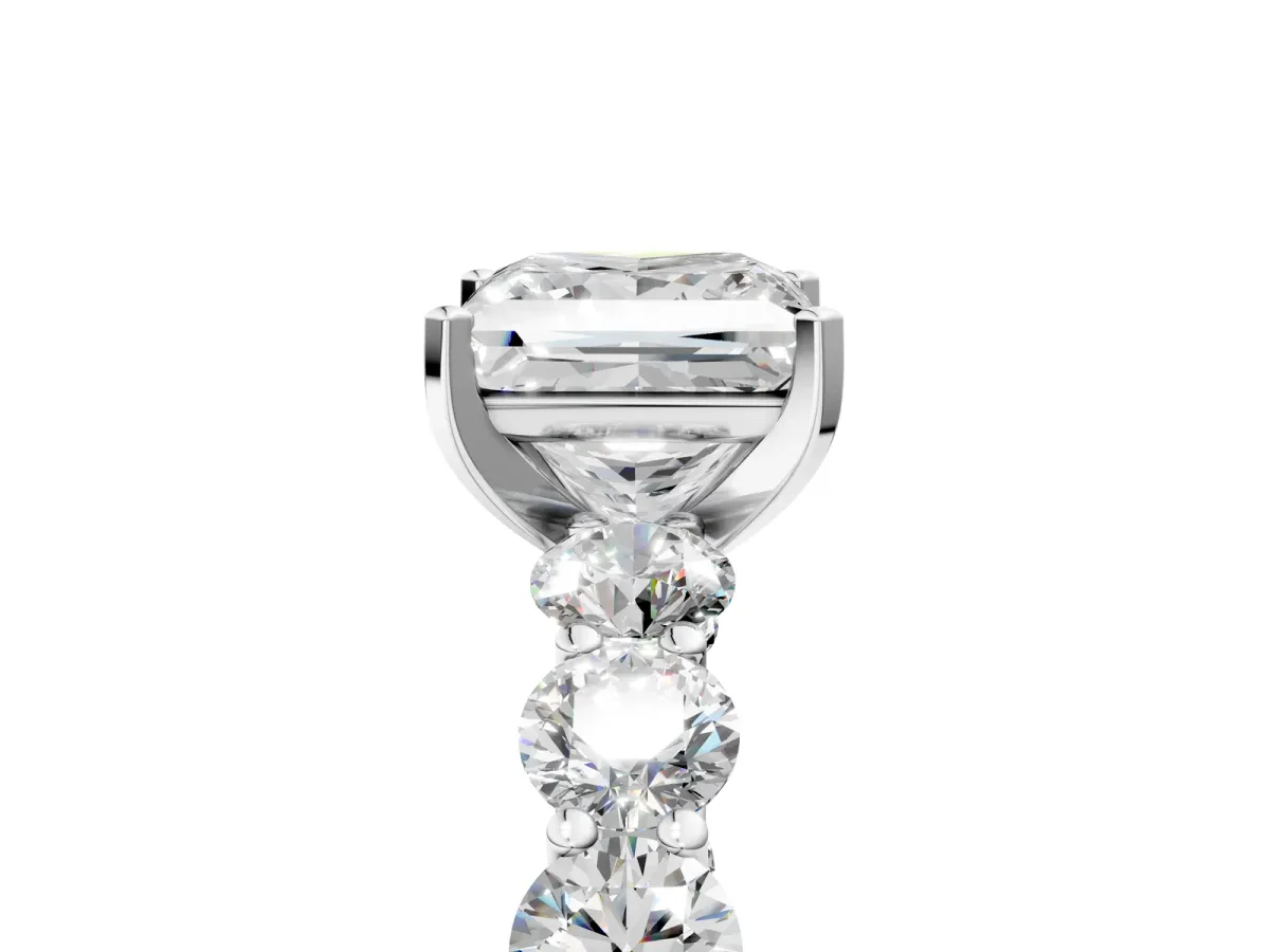 Princess Cut Diamond Prong Setting with Side Stones on a Pave Band Silver