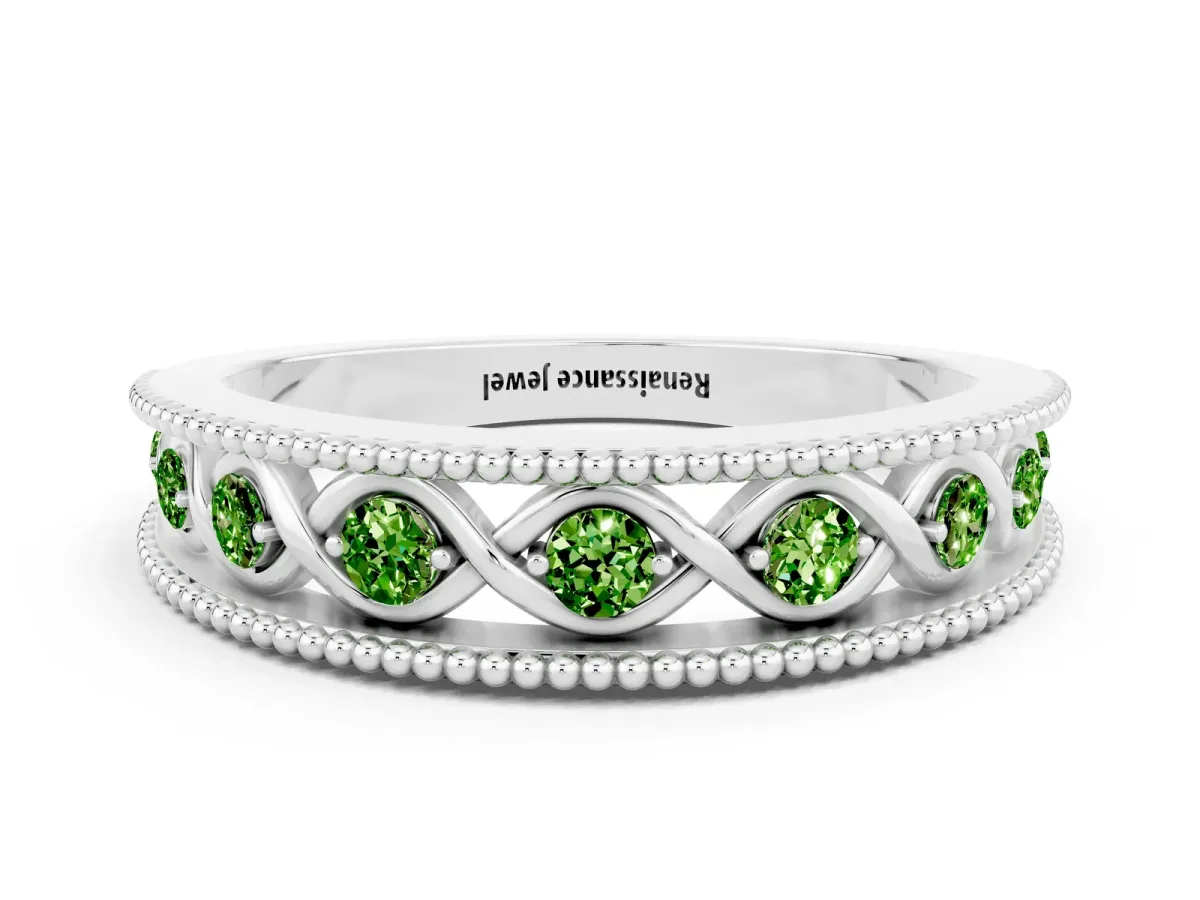 Round Peridot Twist Milgrain Band with Bezel Setting Platinum