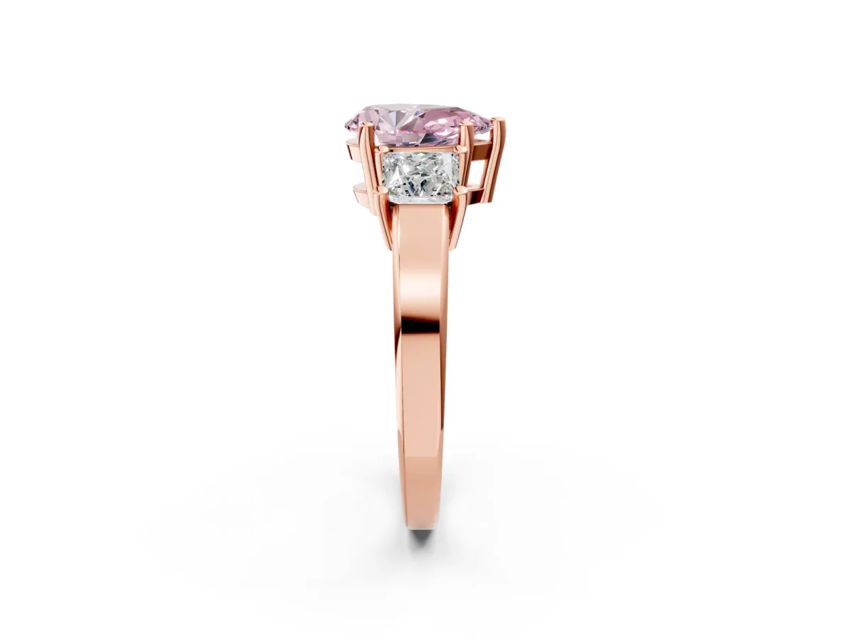 Fancy Pink Three-Stone Pear Cut Cut Solitaire Ring with Prong Setting Rose gold