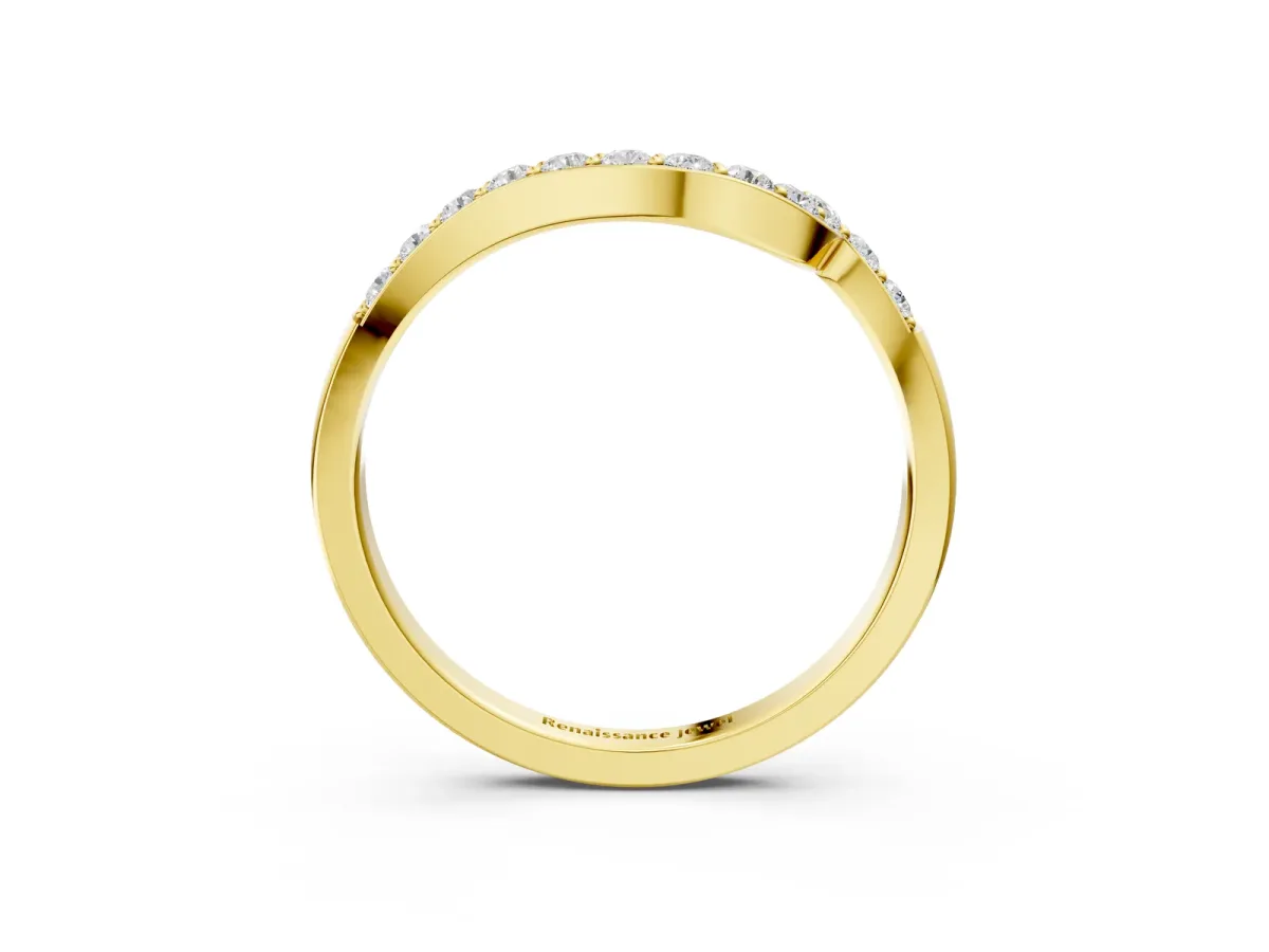 Round Diamond Pavé Chevron Wedding Band Yellow gold