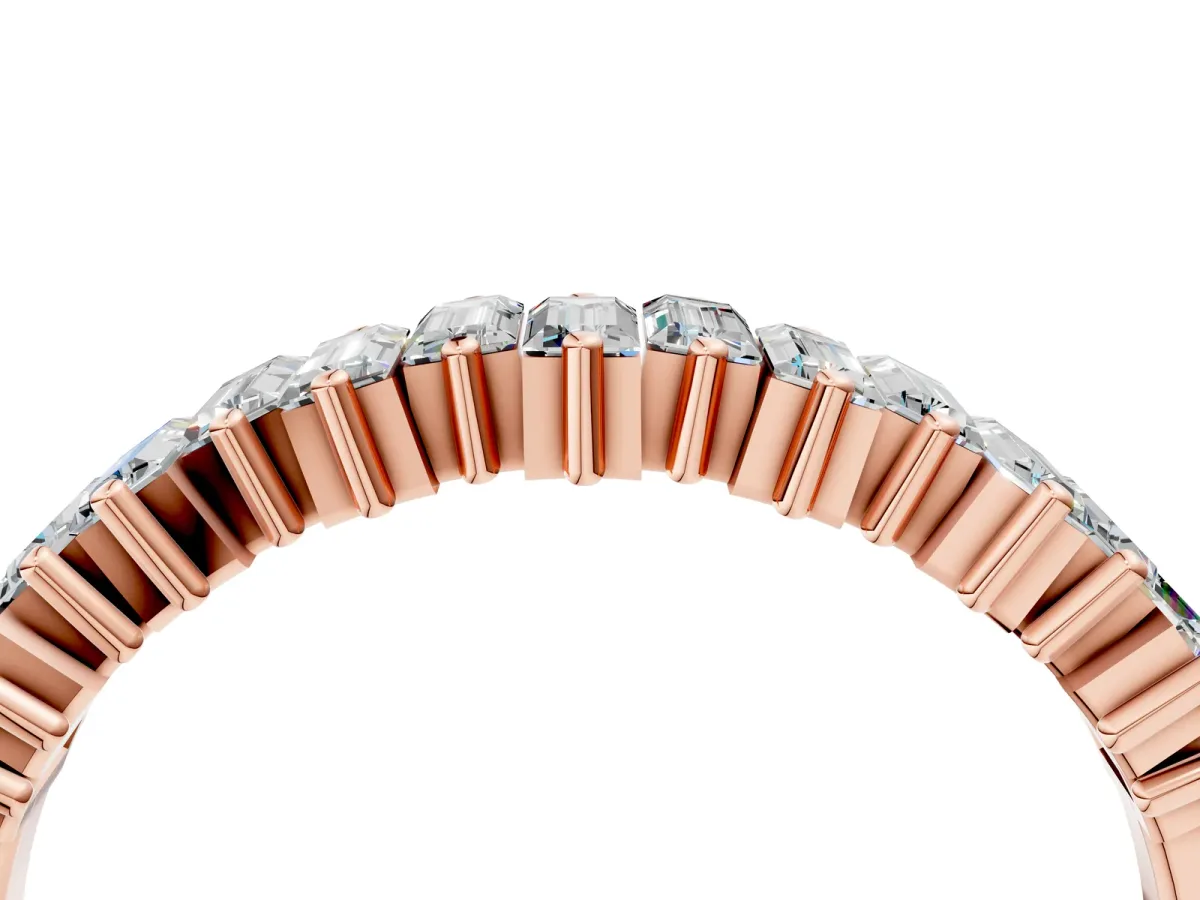 Baguette Diamond Half Eternity Ring with Prong Setting Rose gold