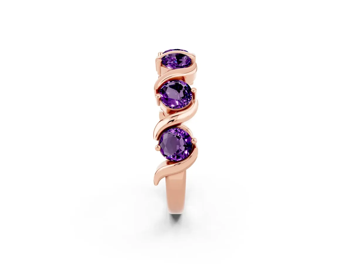 Round Amethyst Half Eternity Band with Wave Prong Setting Rose gold
