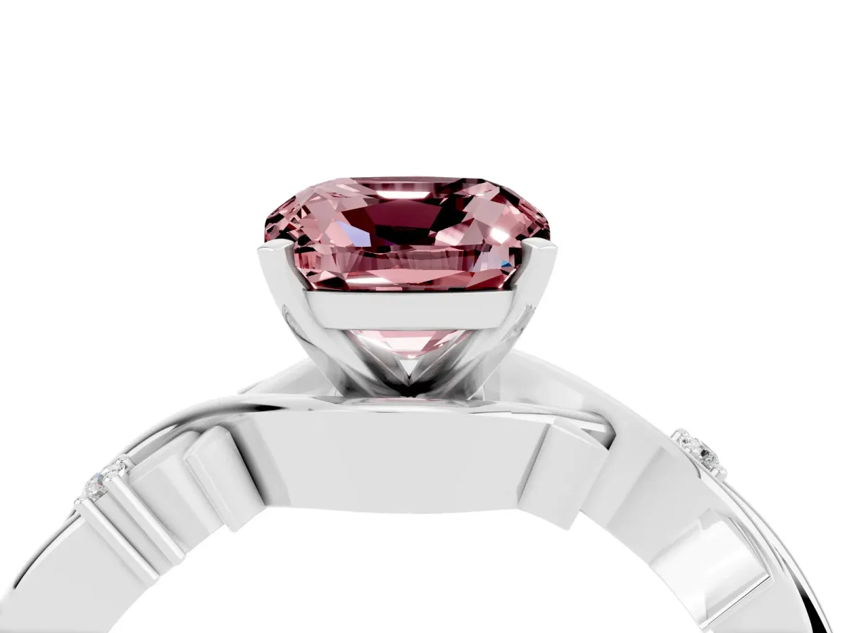 Cushion Cut Morganite Solitaire Ring with Twisted Band and Prong Setting Silver