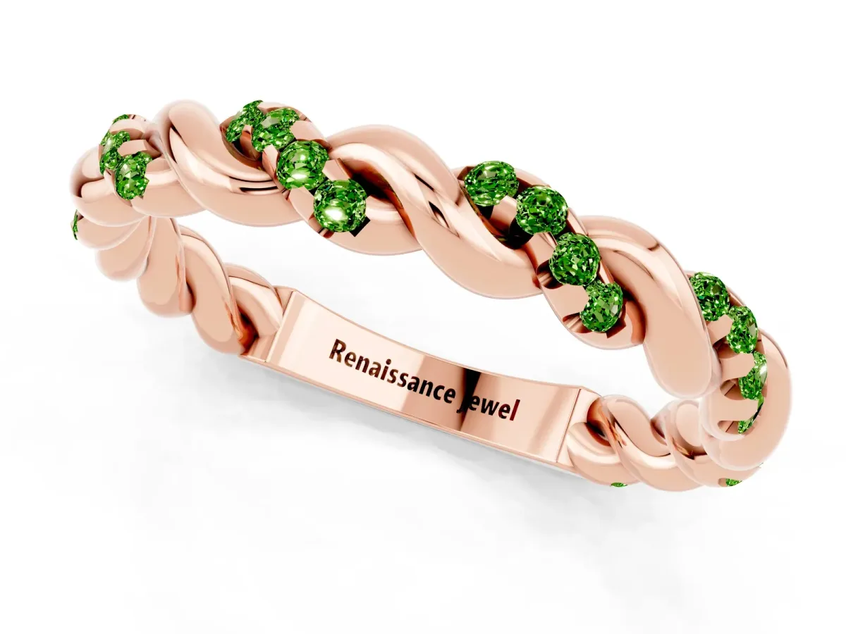 Twisted Pavé Round Peridot Eternity Band Rose gold