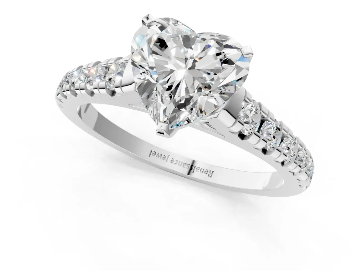 Heart Cut Diamond Cathedral Solitaire Ring with Round Pavé Band Platinum