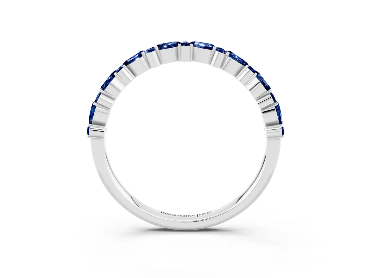 Pear and Round Blue Sapphire Wedding Band Platinum