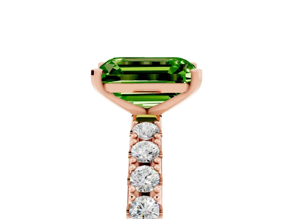 Emerald Cut Peridot Solitaire Pavé Band with Four-Prong Setting Rose gold