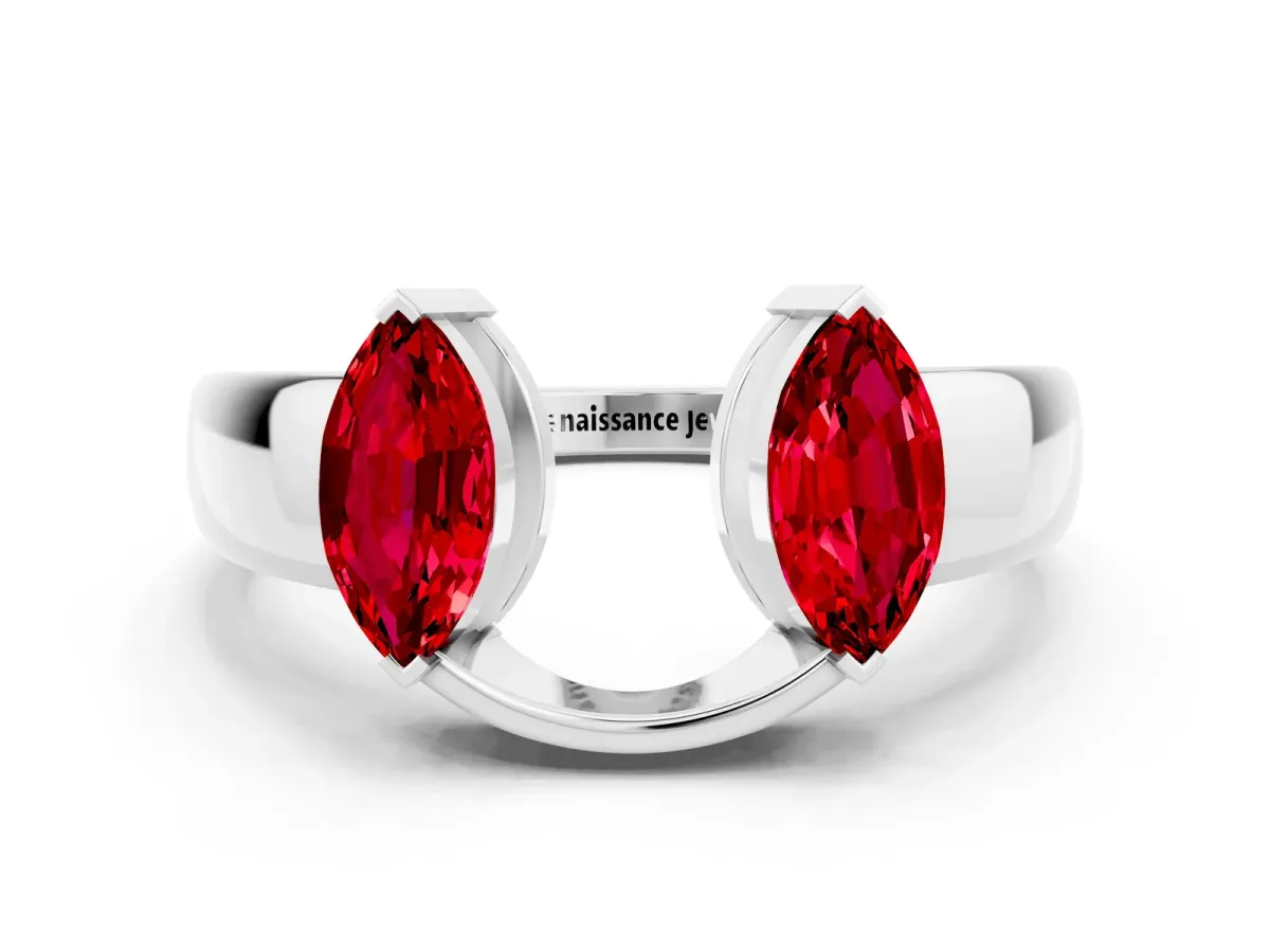 Marquise Ruby Open Band Ring with Tension Setting White gold