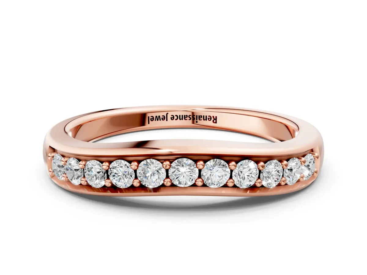 Channel Set Round Diamond Curved Band Rose gold