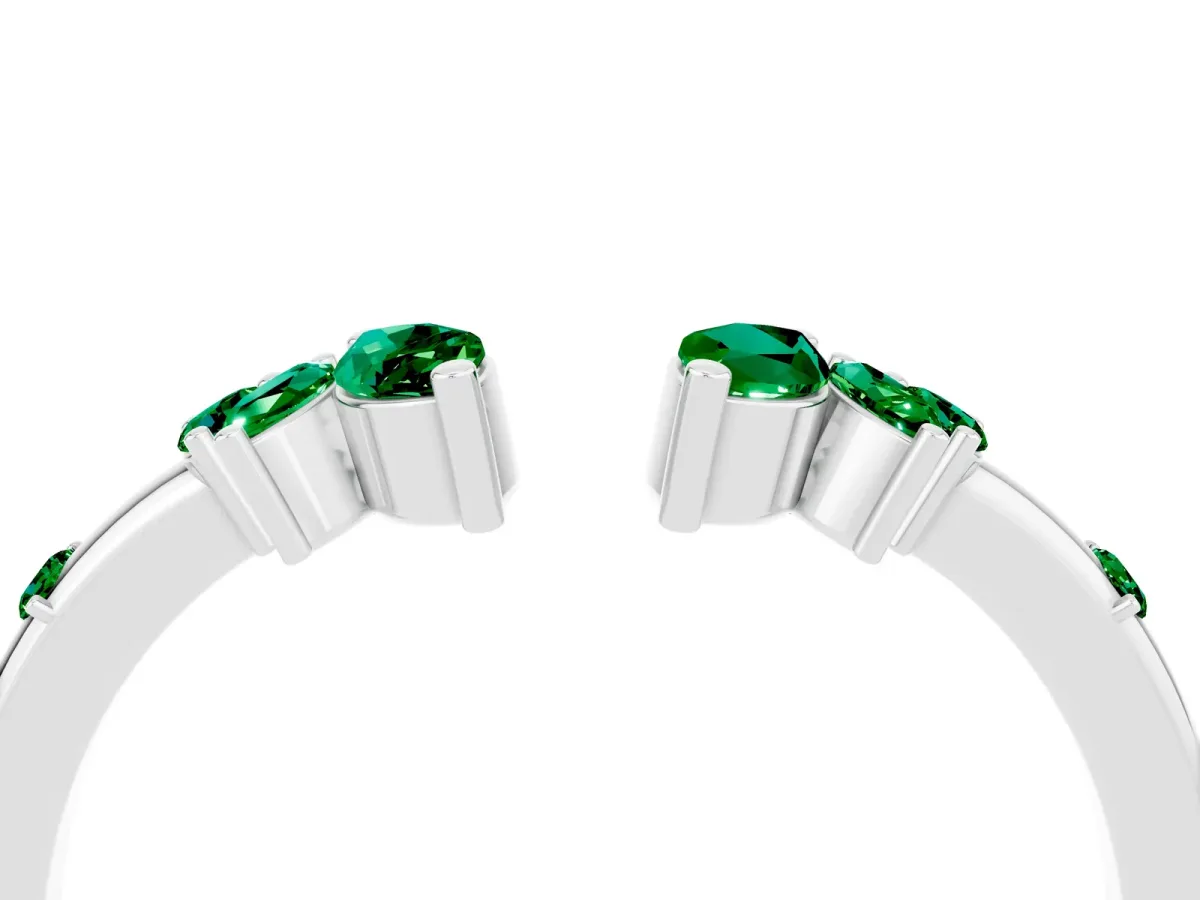 Open Marquise Cluster Emerald Band with Prong Setting Silver