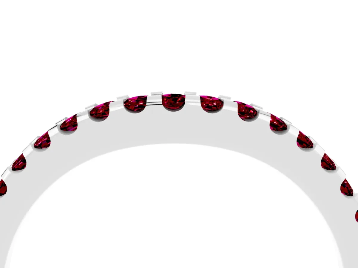Round Garnet Pavé Curved Wedding Band Silver
