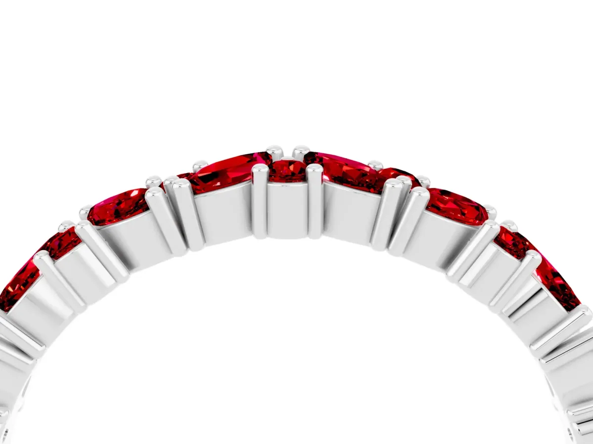 Marquise and Round Ruby Vine Eternity Band with Prong Setting Silver