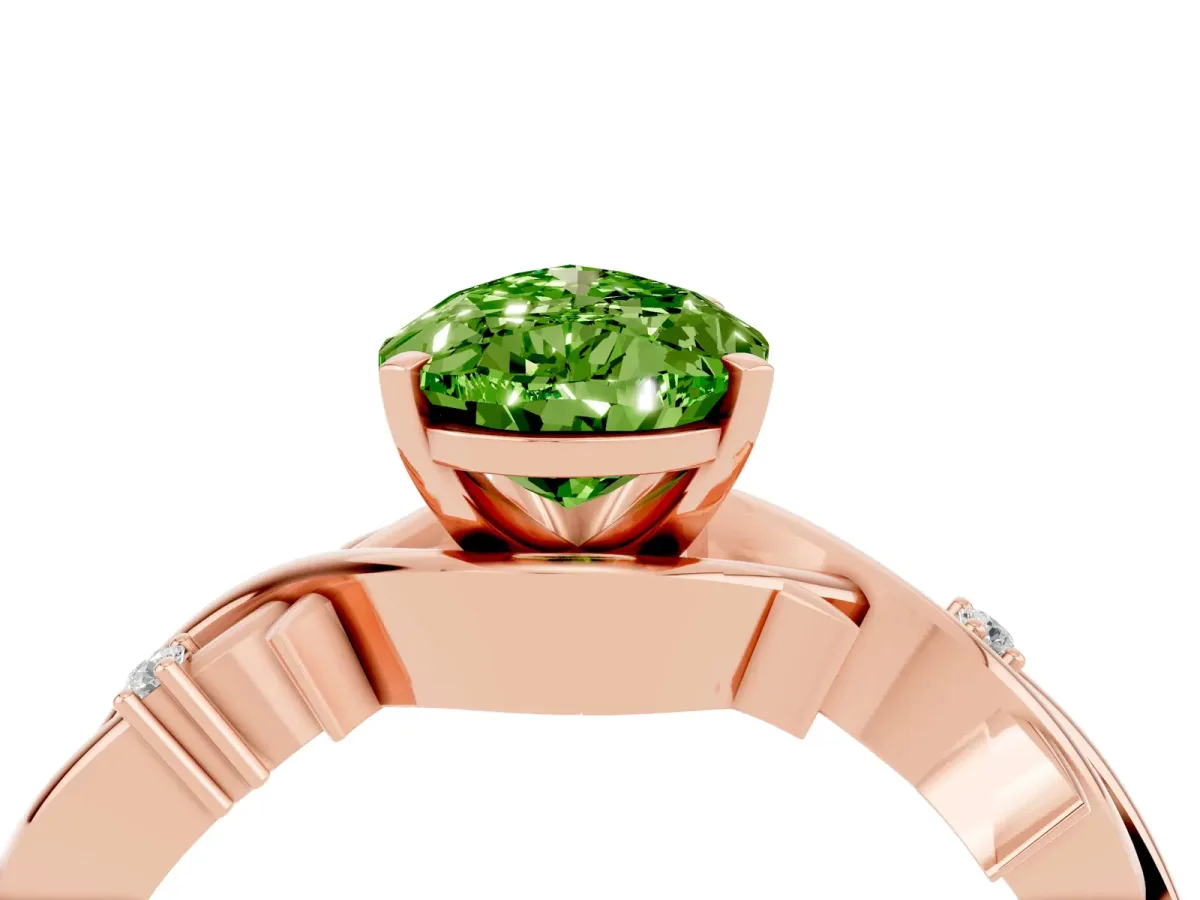 Pear Cut Peridot Solitaire Ring with Twisted Band and Prong Setting Rose gold