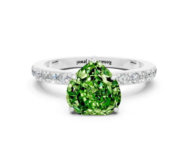 Heart Cut Peridot Solitaire Engagement Ring with Pavé Band and Four-Prong Setting Platinum