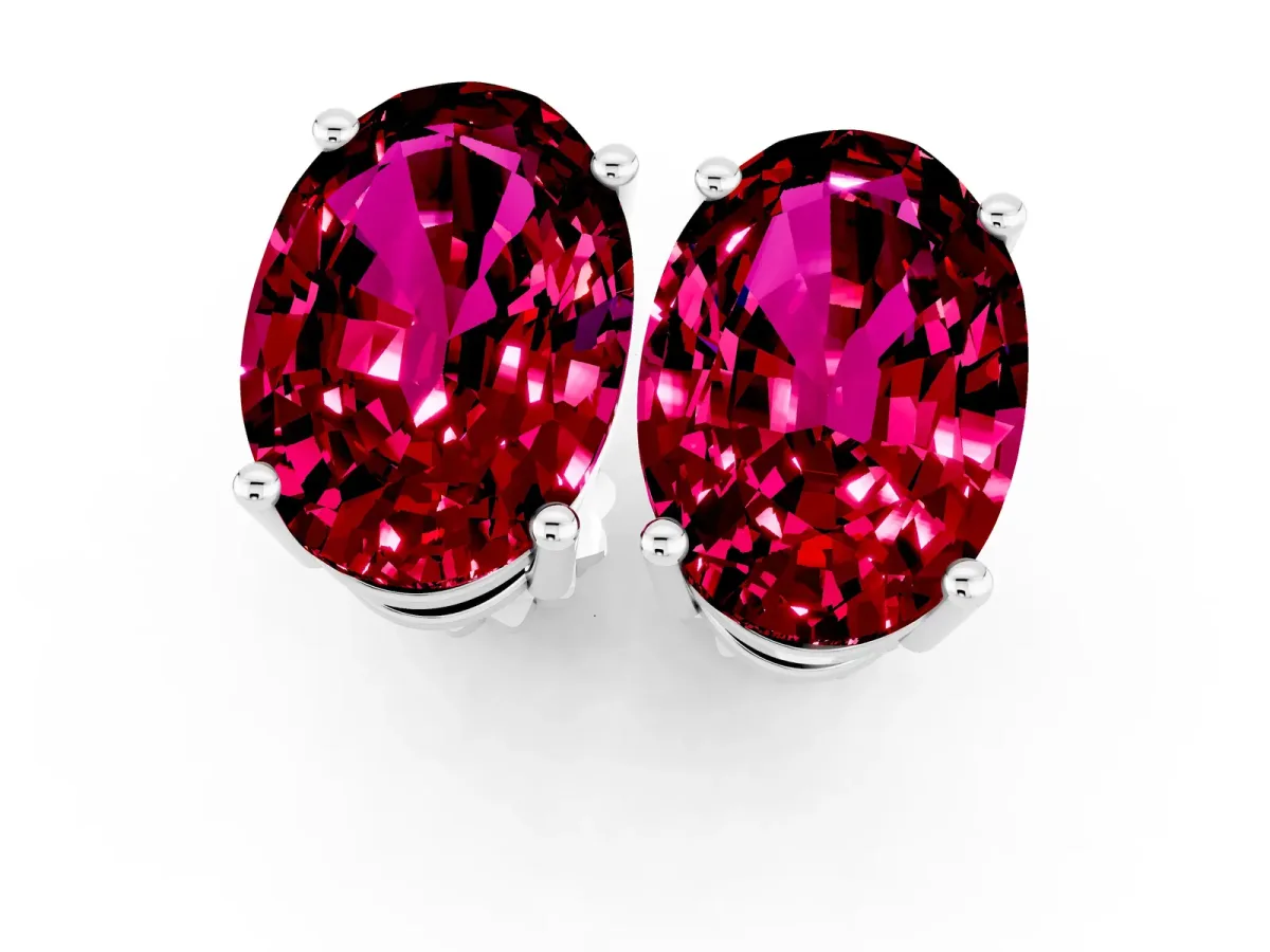 Oval Cut Garnet Stud Earrings Silver